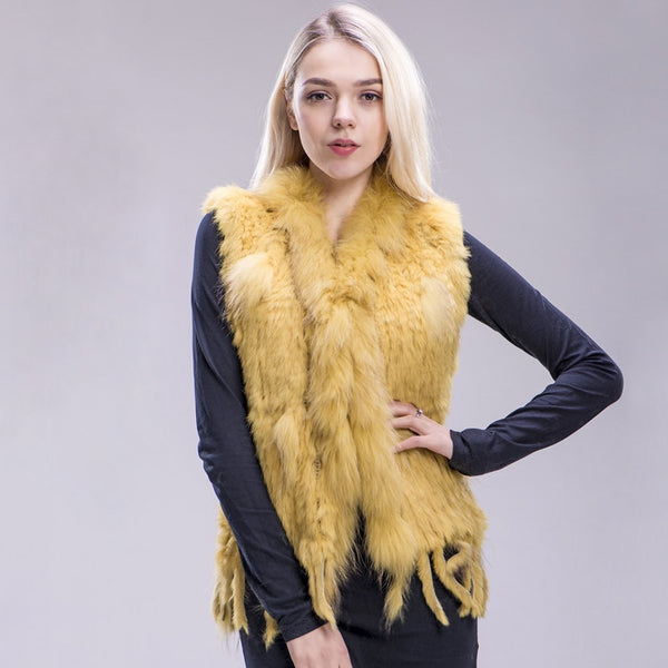 ZDFURS* 2018 new colors Women Genuine real Rabbit Fur Vest coat tassels Raccoon