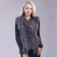 ZDFURS* 2018 new colors Women Genuine real Rabbit Fur Vest coat tassels Raccoon