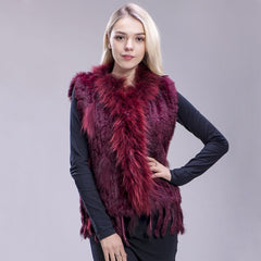 ZDFURS* 2018 new colors Women Genuine real Rabbit Fur Vest coat tassels Raccoon