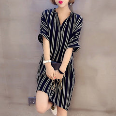 New Fashion Summer Korean Style Striped Shirt Dress Sexy Women